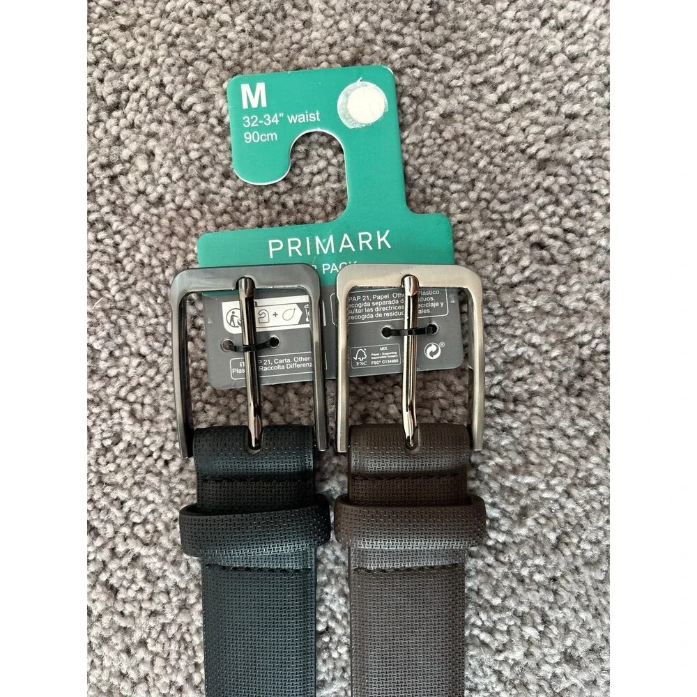 Primark Men's Black & Brown Belt Set, Size M (32-34